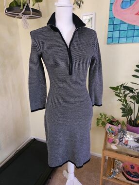 Lauren Ralph Lauren Black and White Knit Zip-Front Women's Dress